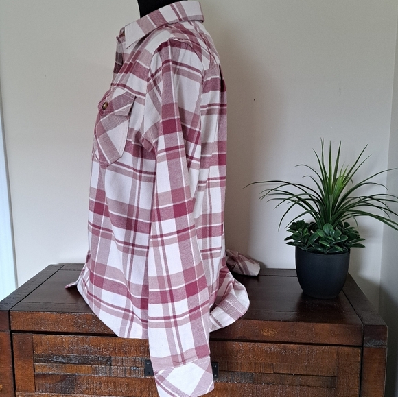 Frank & Oak Plaid Shirt Women's Small Flannel Button Up Top Pink Off White NWT - Picture 2 of 12